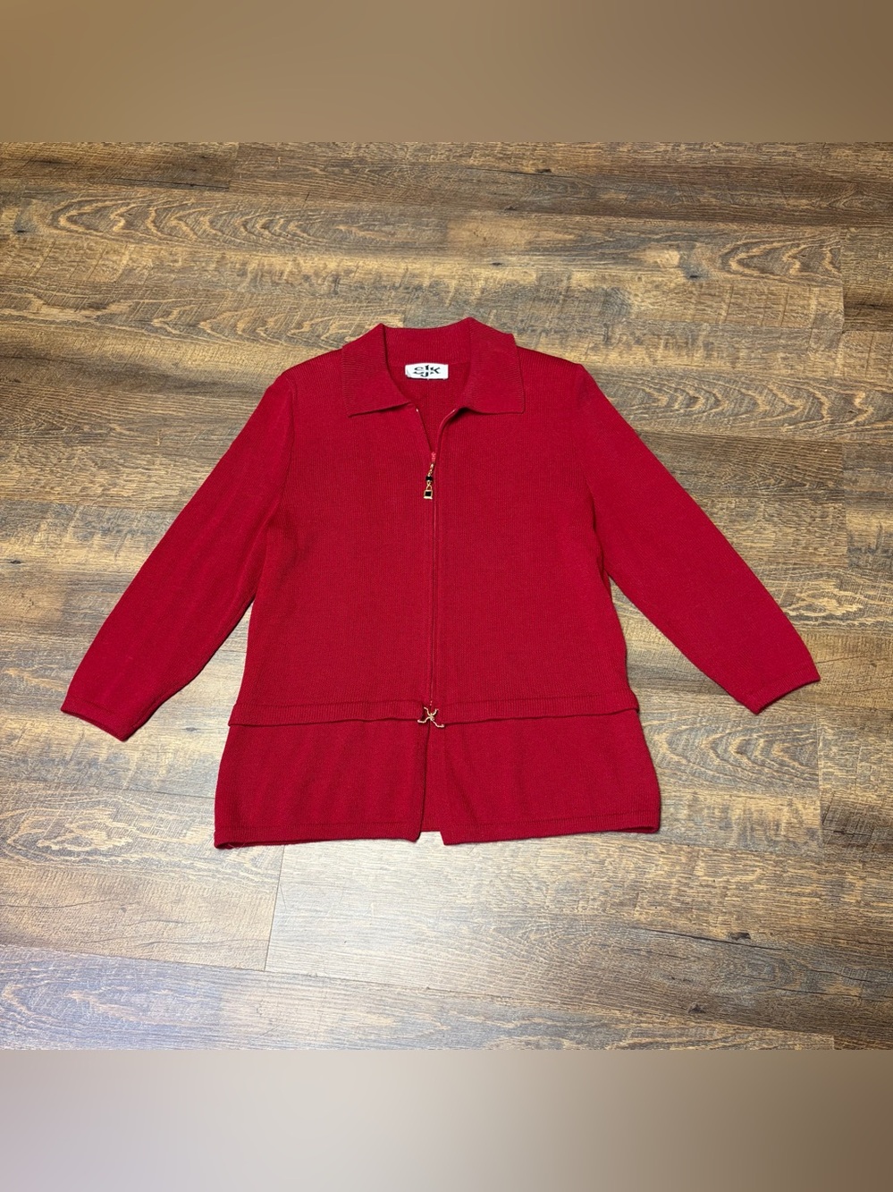 St. John Knits Zip Front Cardigan Womens Medium? Red Career Office Work Classic